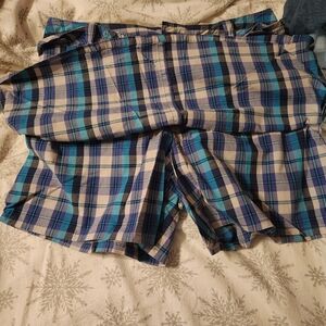 Blue and tan plaid skort